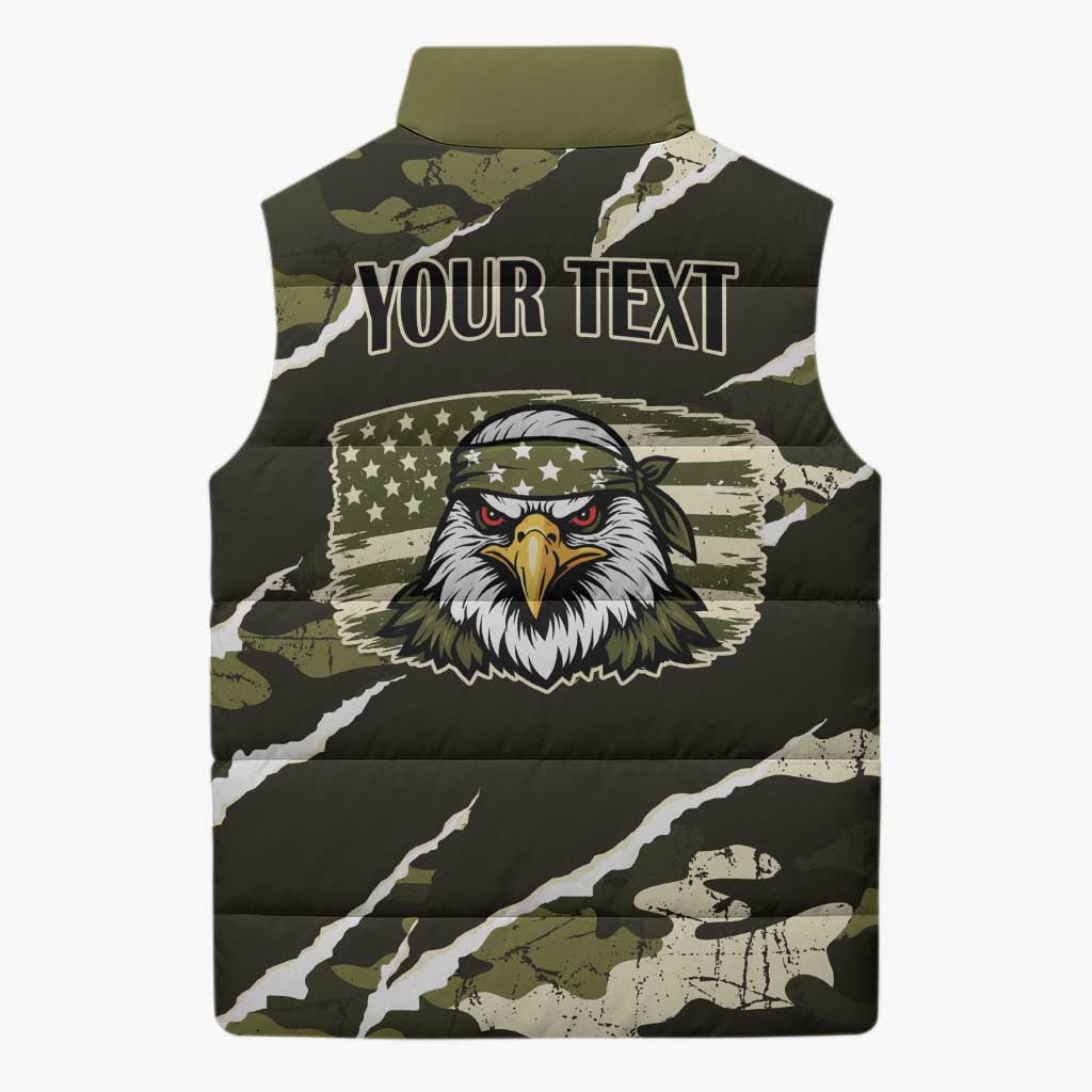 Personalized USA 250th Anniversary Sleeveless Puffer Jacket Eagle Camouflage Zipper Stylized