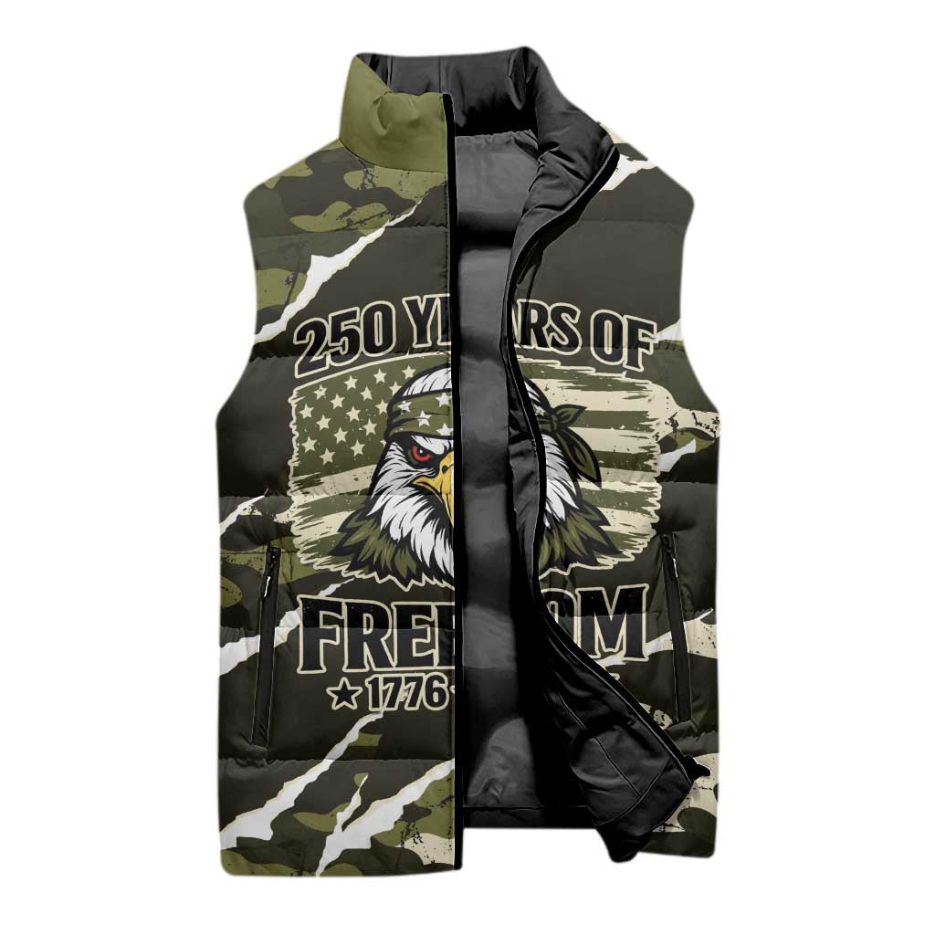 Personalized USA 250th Anniversary Sleeveless Puffer Jacket Eagle Camouflage Zipper Stylized