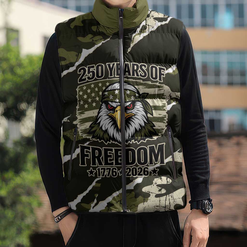 Personalized USA 250th Anniversary Sleeveless Puffer Jacket Eagle Camouflage Zipper Stylized