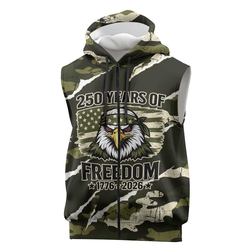 Personalized USA 250th Anniversary Sleeveless Zip Hoodie Eagle Camouflage Zipper Stylized