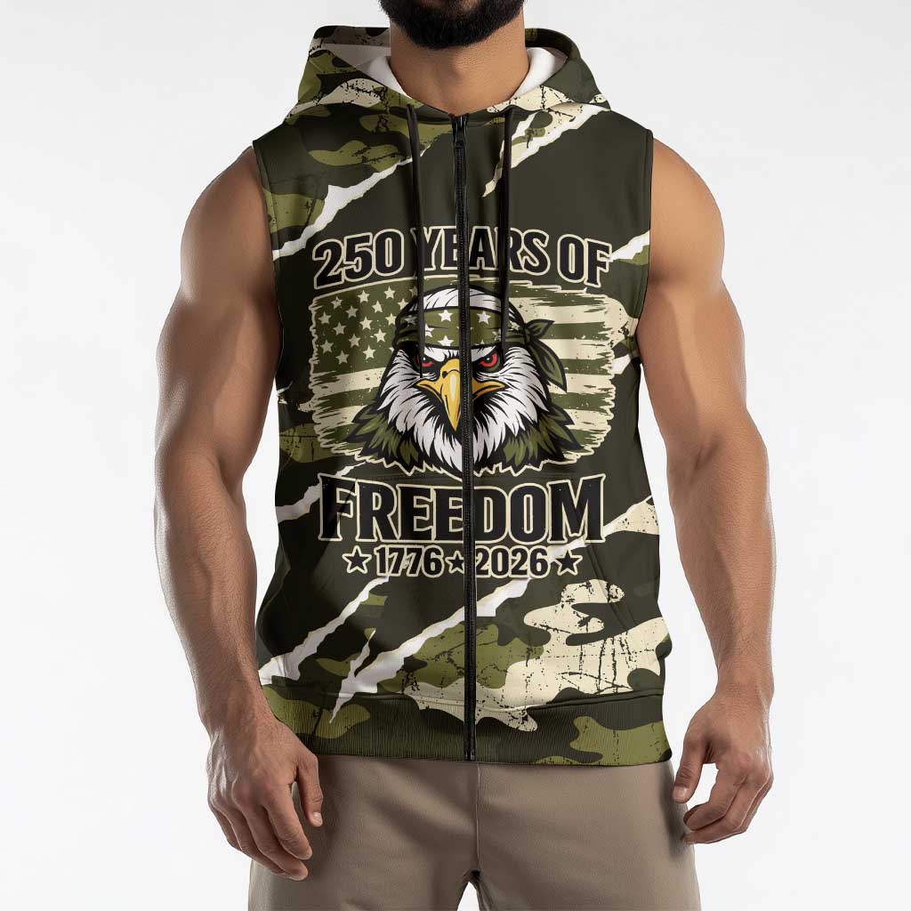 Personalized USA 250th Anniversary Sleeveless Zip Hoodie Eagle Camouflage Zipper Stylized