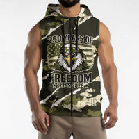 Personalized USA 250th Anniversary Sleeveless Zip Hoodie Eagle Camouflage Zipper Stylized