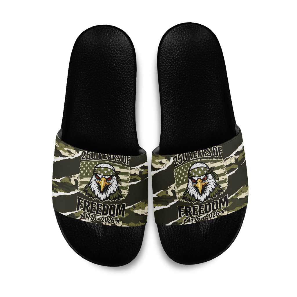 USA 250th Anniversary Slide Sandals Eagle Camouflage Zipper Stylized