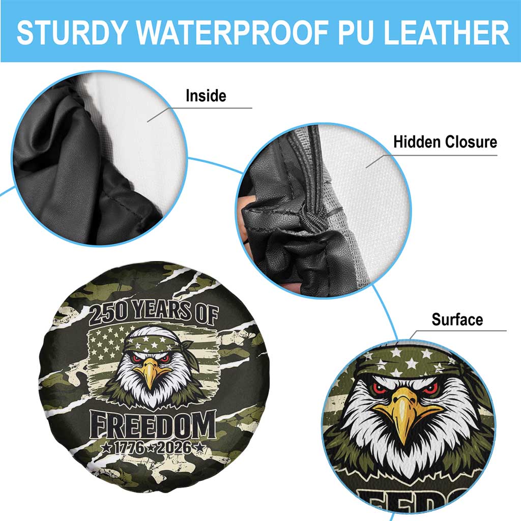 USA 250th Anniversary Spare Tire Cover Eagle Camouflage Zipper Stylized