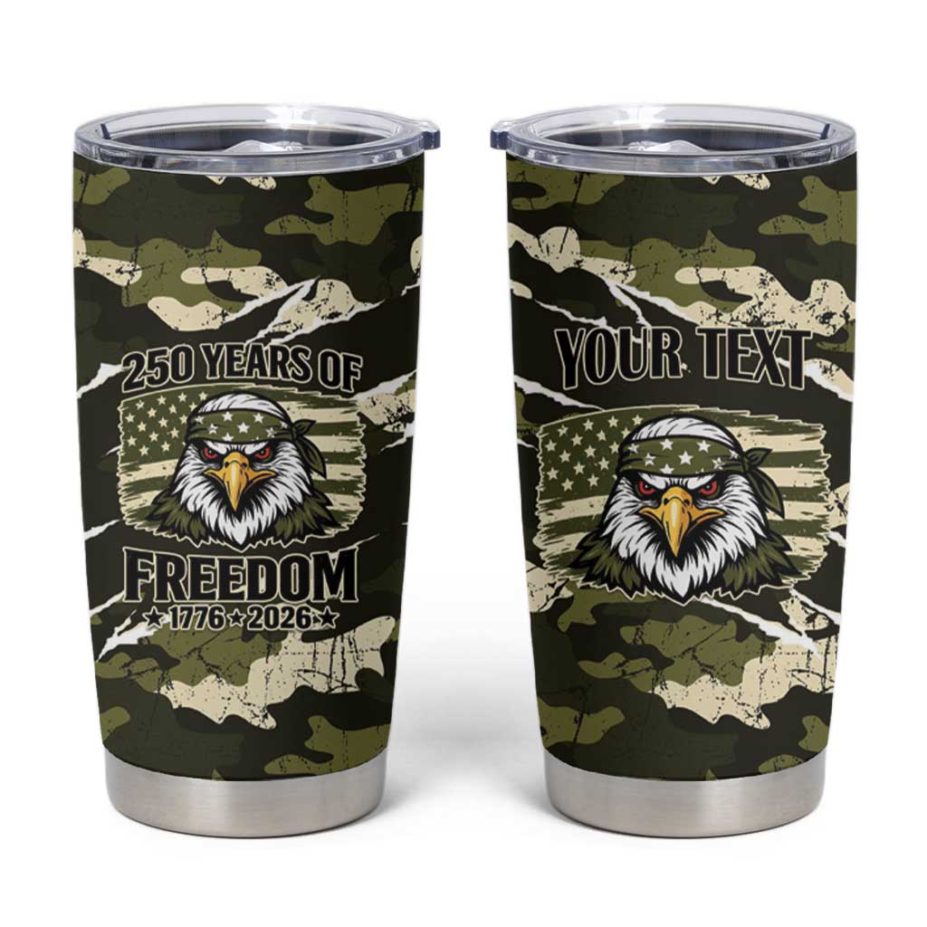 Personalized USA 250th Anniversary Tumbler Cup Eagle Camouflage Zipper Stylized