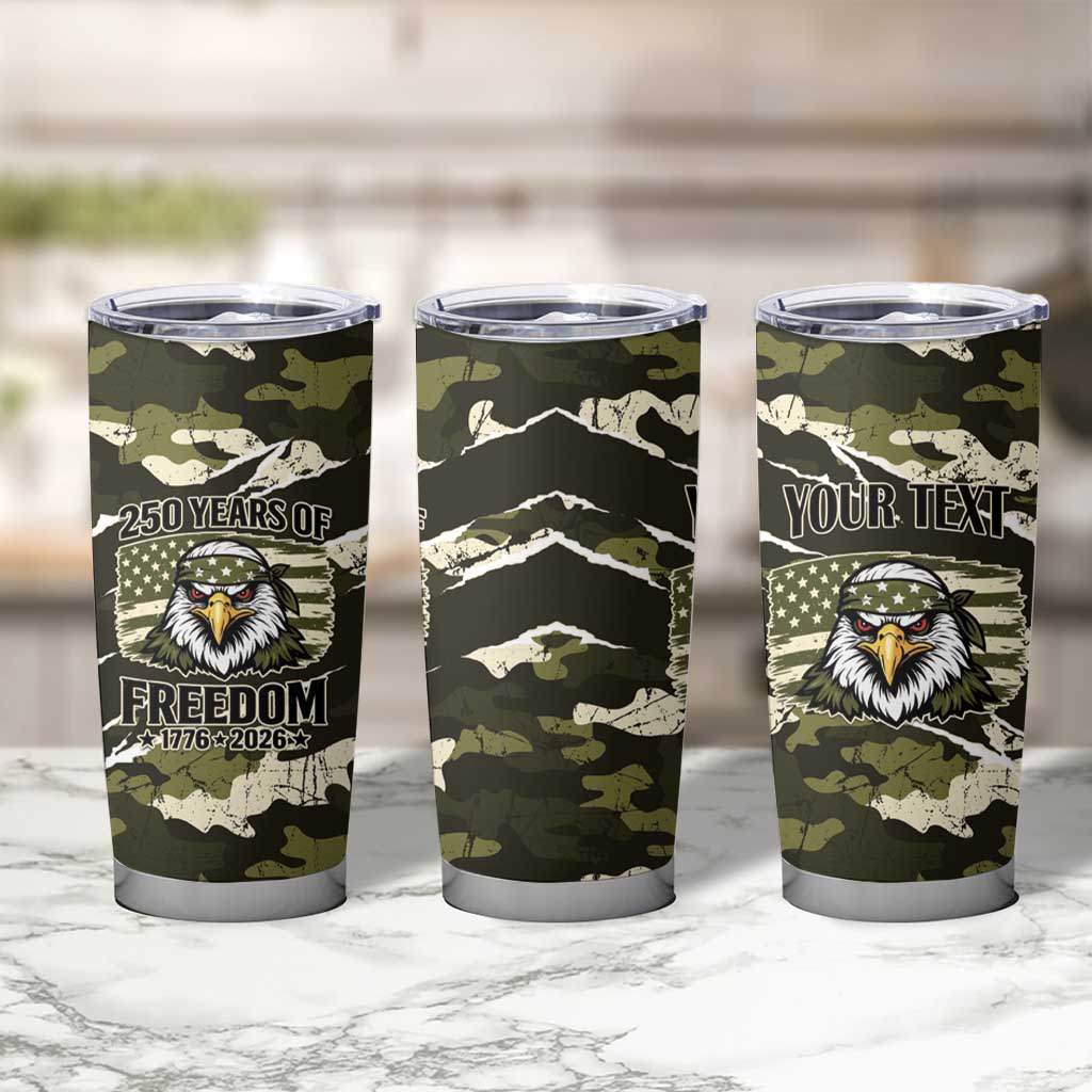 Personalized USA 250th Anniversary Tumbler Cup Eagle Camouflage Zipper Stylized