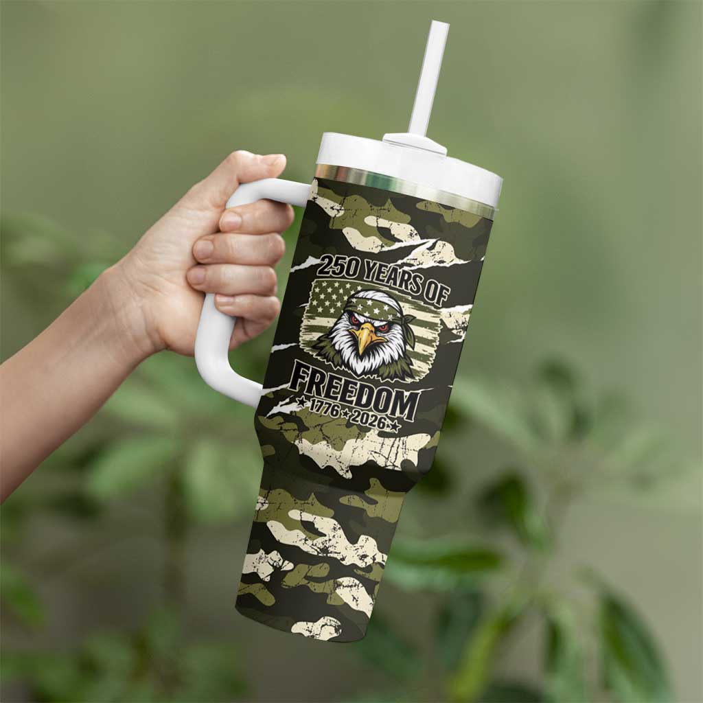 Personalized USA 250th Anniversary Tumbler With Handle Eagle Camouflage Zipper Stylized