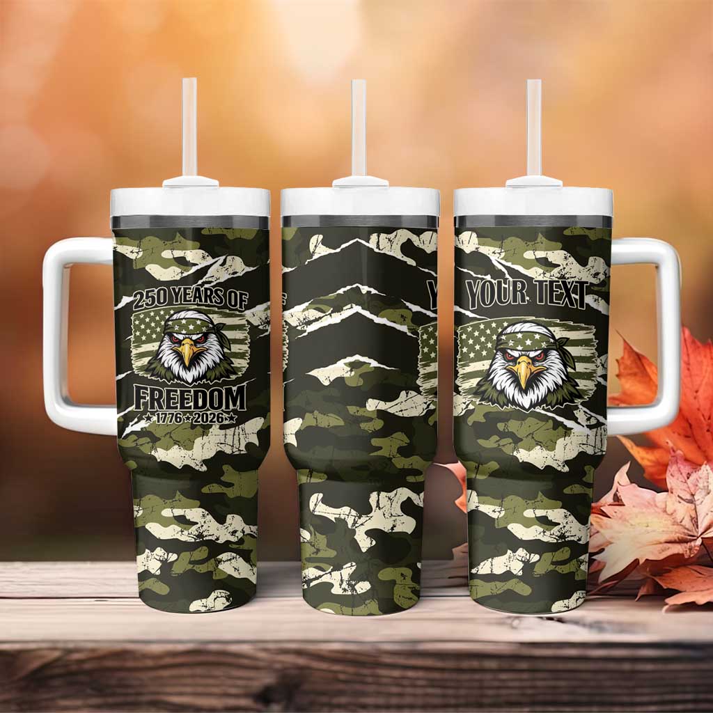 Personalized USA 250th Anniversary Tumbler With Handle Eagle Camouflage Zipper Stylized