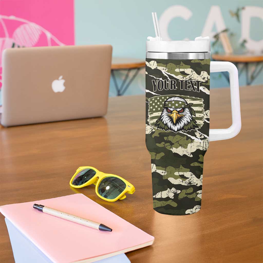 Personalized USA 250th Anniversary Tumbler With Handle Eagle Camouflage Zipper Stylized