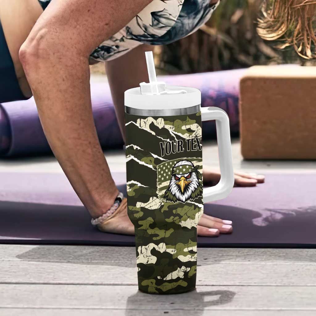 Personalized USA 250th Anniversary Tumbler With Handle Eagle Camouflage Zipper Stylized