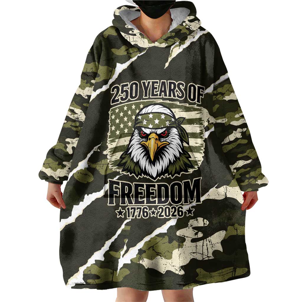 Personalized USA 250th Anniversary Wearable Blanket Hoodie Eagle Camouflage Zipper Stylized