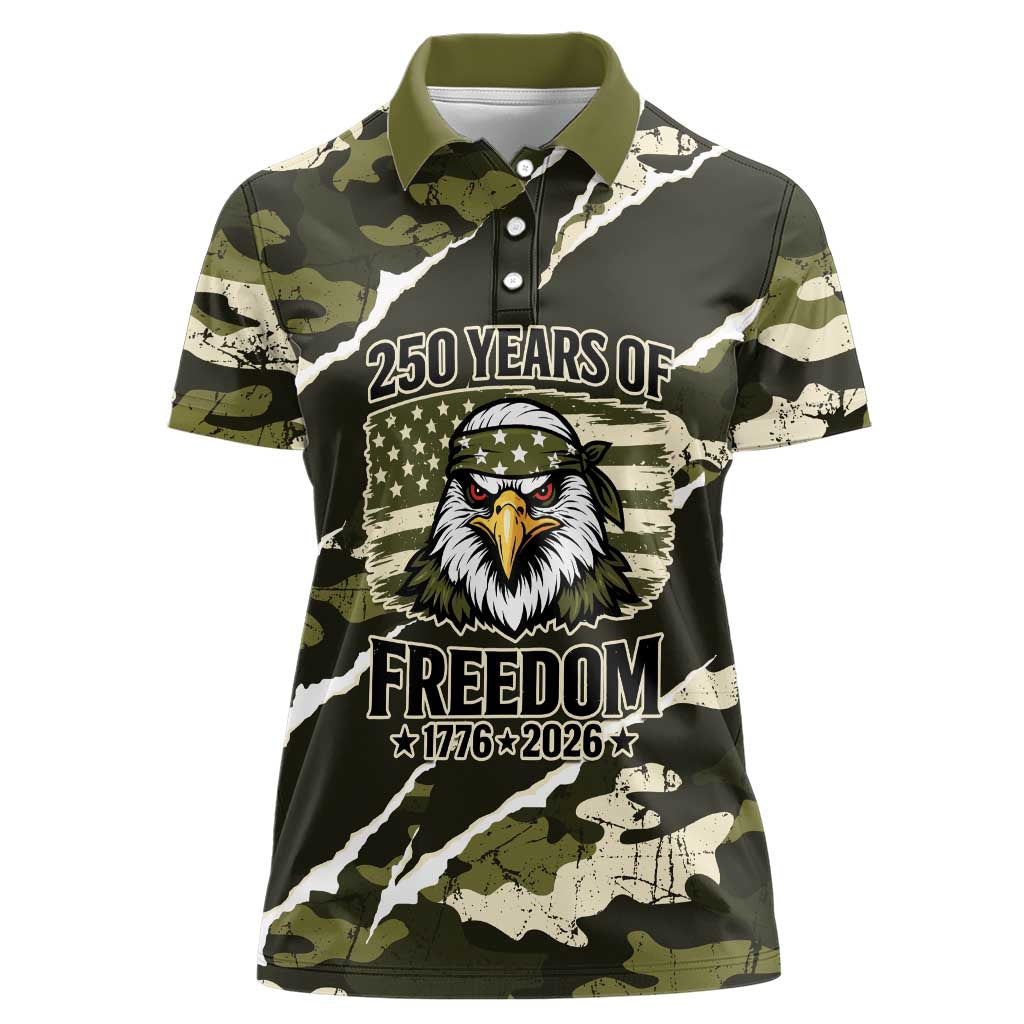 Personalized USA 250th Anniversary Women Polo Shirt Eagle Camouflage Zipper Stylized