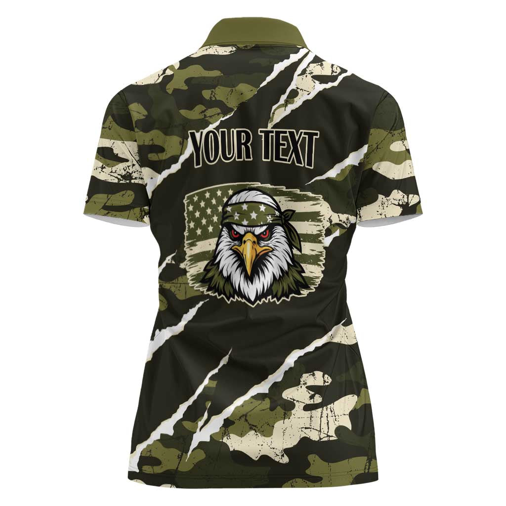 Personalized USA 250th Anniversary Women Polo Shirt Eagle Camouflage Zipper Stylized