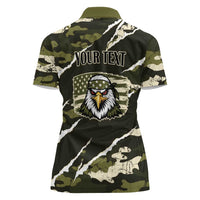 Personalized USA 250th Anniversary Women Polo Shirt Eagle Camouflage Zipper Stylized