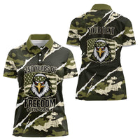 Personalized USA 250th Anniversary Women Polo Shirt Eagle Camouflage Zipper Stylized