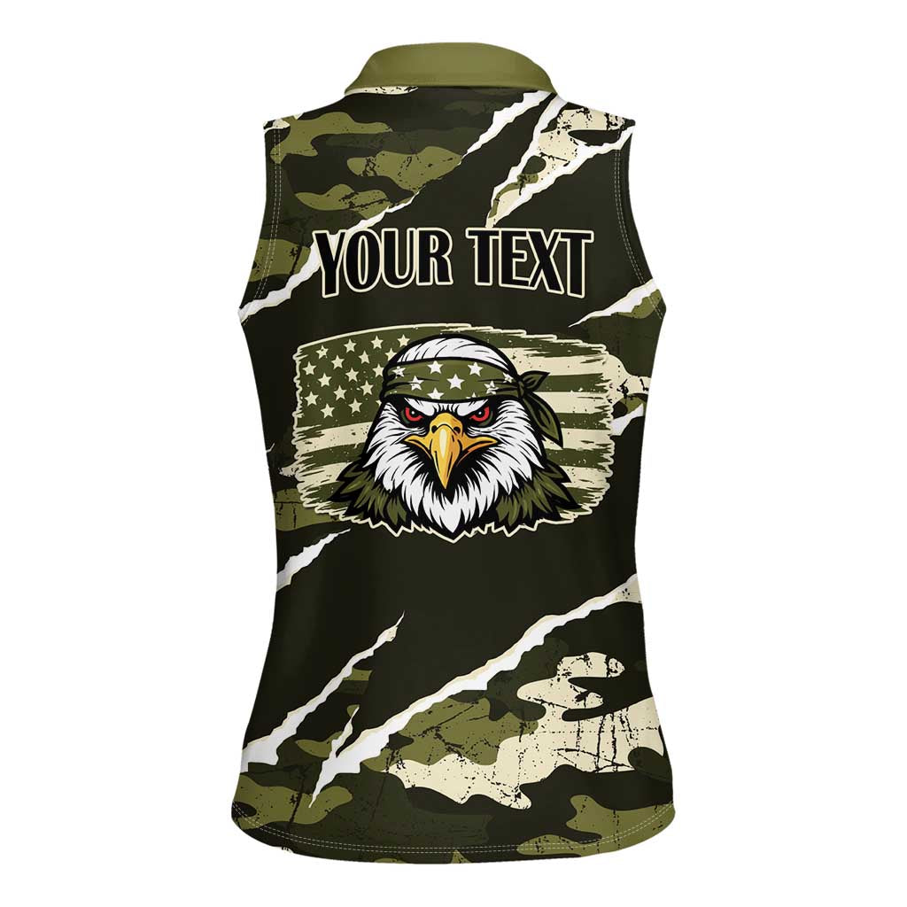 Personalized USA 250th Anniversary Women Sleeveless Polo Shirt Eagle Camouflage Zipper Stylized