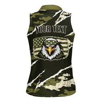 Personalized USA 250th Anniversary Women Sleeveless Polo Shirt Eagle Camouflage Zipper Stylized