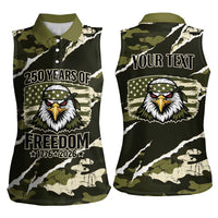 Personalized USA 250th Anniversary Women Sleeveless Polo Shirt Eagle Camouflage Zipper Stylized