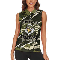 Personalized USA 250th Anniversary Women Sleeveless Polo Shirt Eagle Camouflage Zipper Stylized