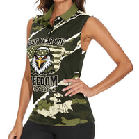 Personalized USA 250th Anniversary Women Sleeveless Polo Shirt Eagle Camouflage Zipper Stylized