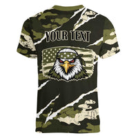 Personalized USA 250th Anniversary Women V-Neck T-Shirt Eagle Camouflage Zipper Stylized