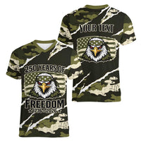 Personalized USA 250th Anniversary Women V-Neck T-Shirt Eagle Camouflage Zipper Stylized