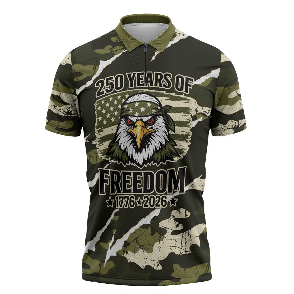 Personalized USA 250th Anniversary Zipper Polo Shirt Eagle Camouflage Zipper Stylized