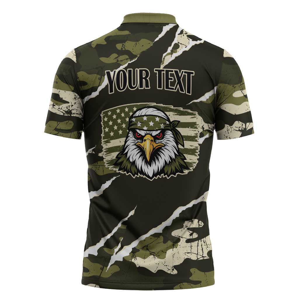 Personalized USA 250th Anniversary Zipper Polo Shirt Eagle Camouflage Zipper Stylized