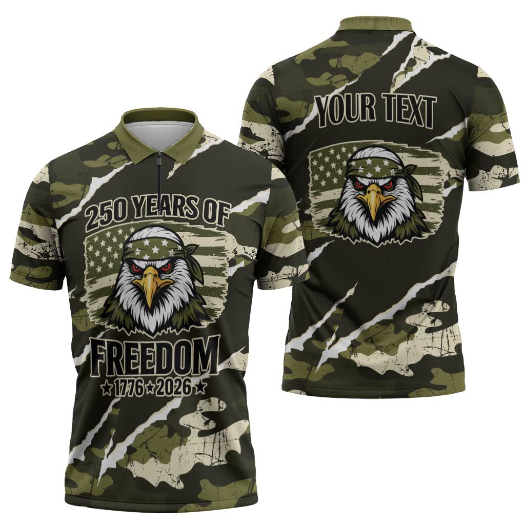 Personalized USA 250th Anniversary Zipper Polo Shirt Eagle Camouflage Zipper Stylized
