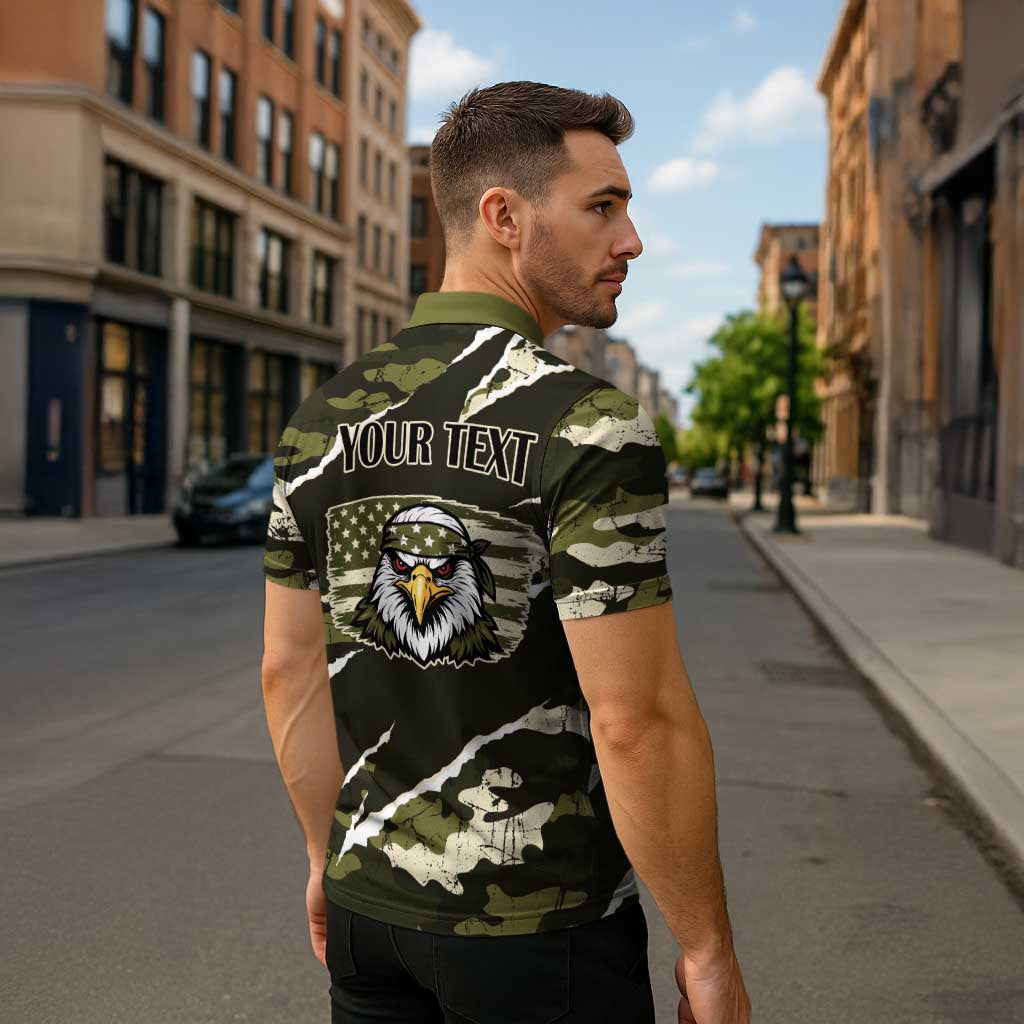 Personalized USA 250th Anniversary Zipper Polo Shirt Eagle Camouflage Zipper Stylized