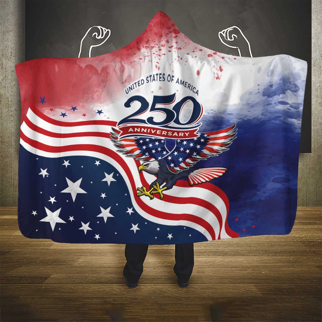 USA 250 Years of Freedom Hooded Blanket American Patriotic
