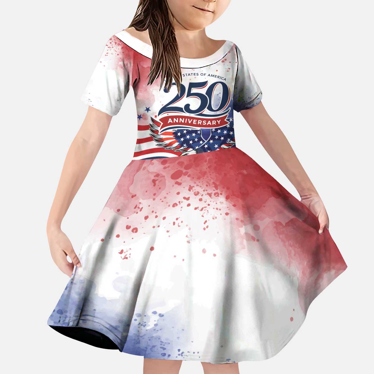 Personalized USA 250 Years of Freedom Kid Short Sleeve Dress American Patriotic