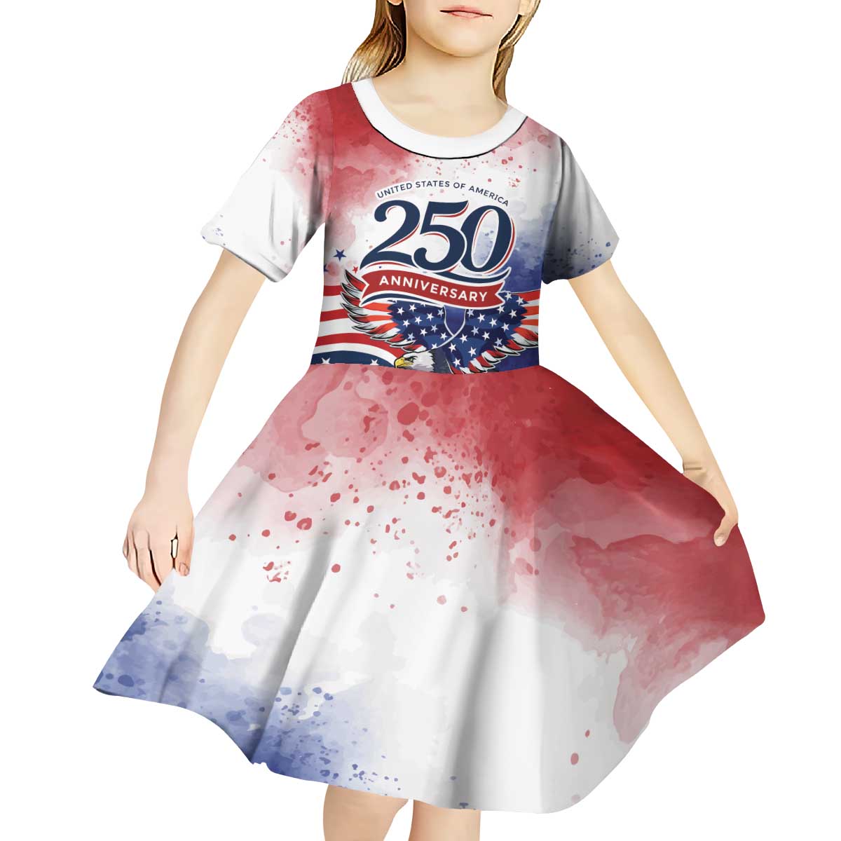 Personalized USA 250 Years of Freedom Kid Short Sleeve Dress American Patriotic