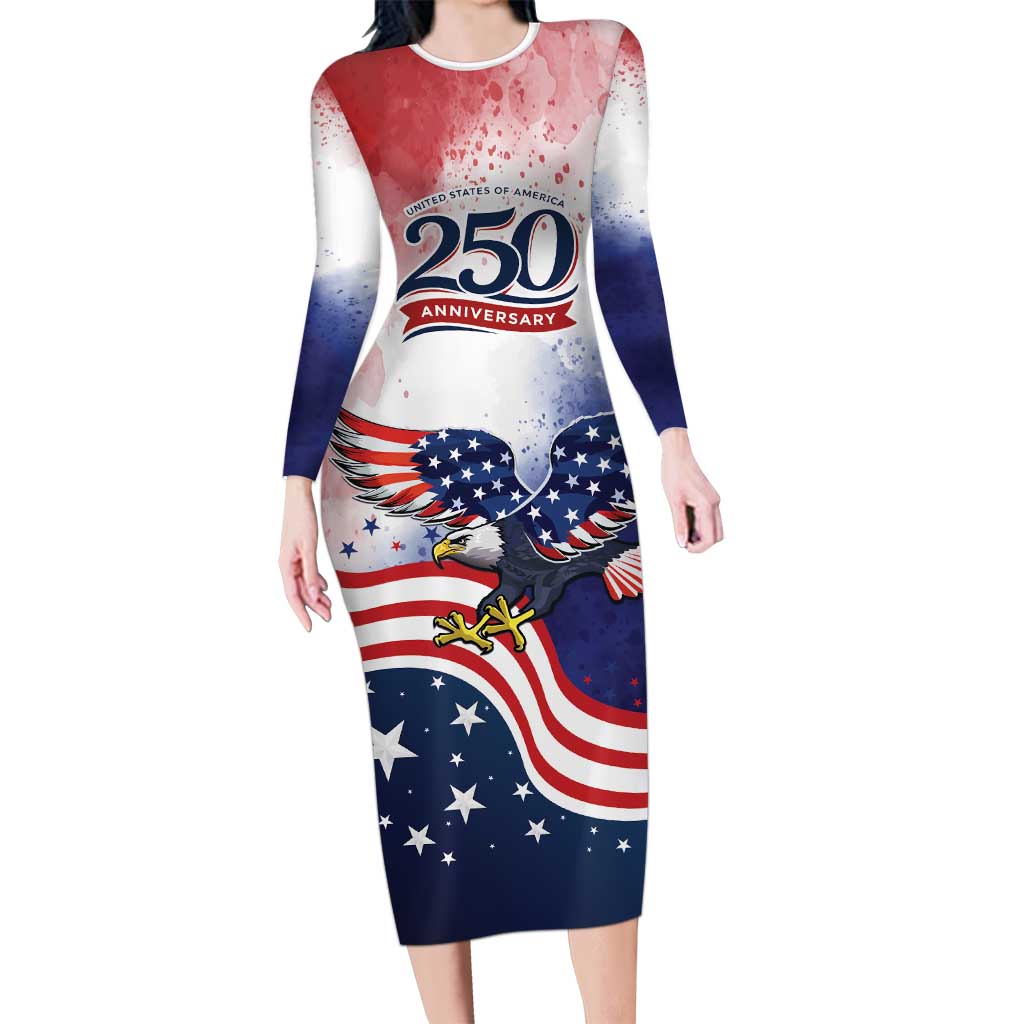 Personalized USA 250 Years of Freedom Long Sleeve Bodycon Dress American Patriotic