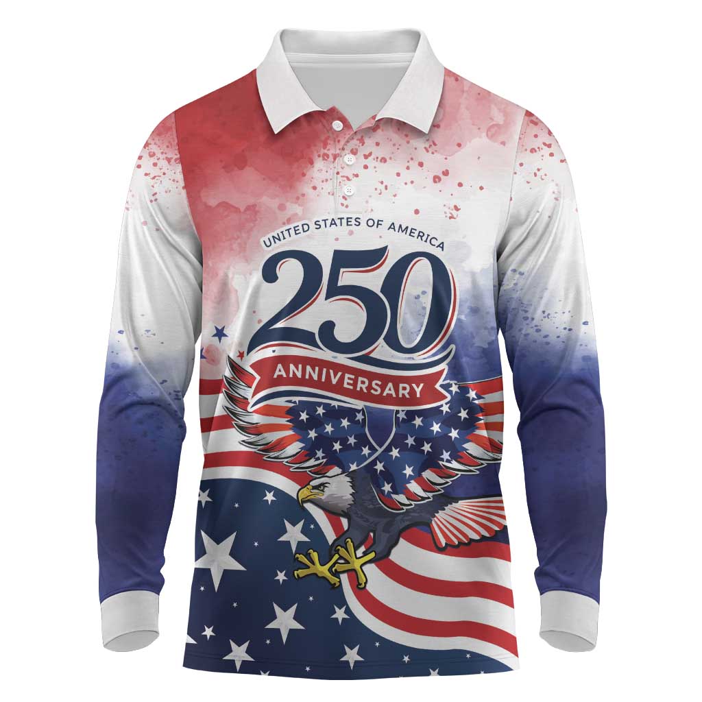 Personalized USA 250 Years of Freedom Long Sleeve Polo Shirt American Patriotic