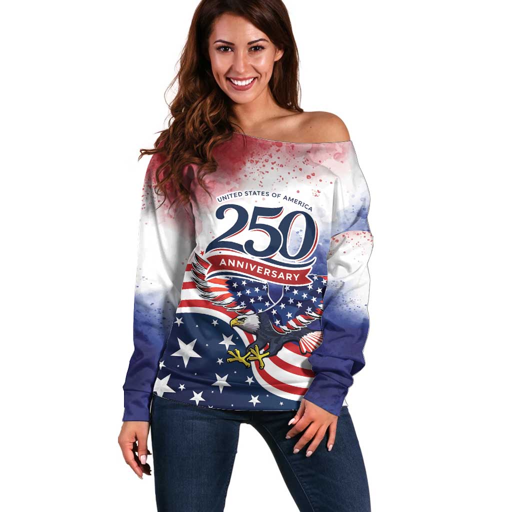 Personalized USA 250 Years of Freedom Off Shoulder Sweater American Patriotic