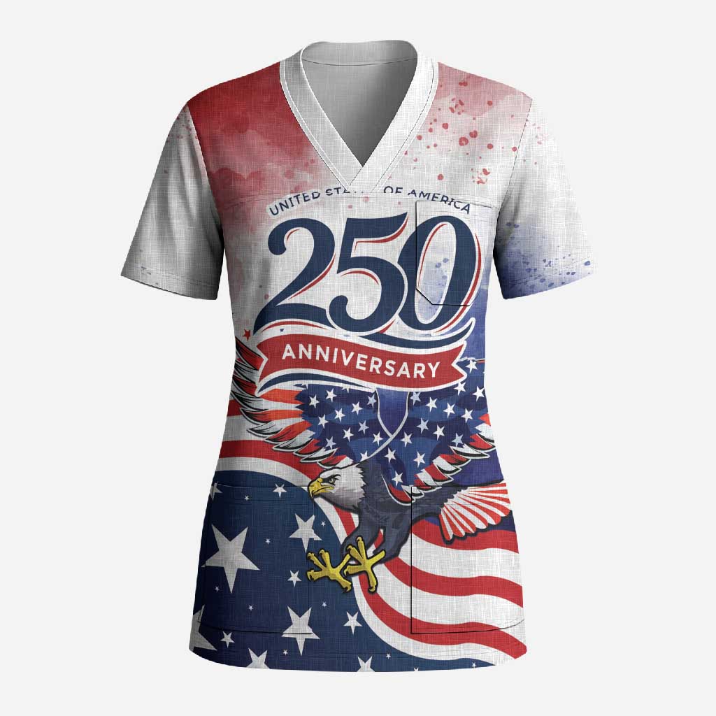 Personalized USA 250 Years of Freedom Scrub Top American Patriotic