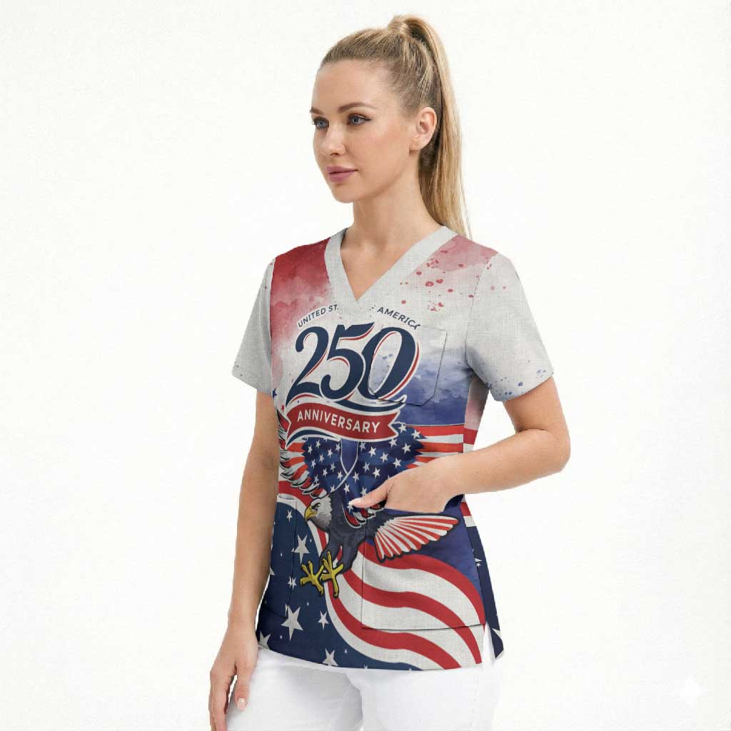Personalized USA 250 Years of Freedom Scrub Top American Patriotic
