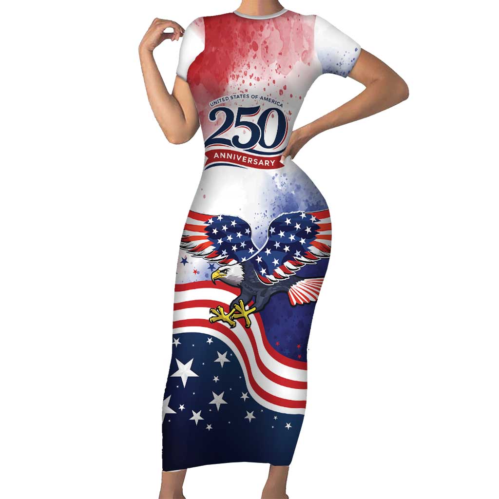 Personalized USA 250 Years of Freedom Short Sleeve Bodycon Dress American Patriotic