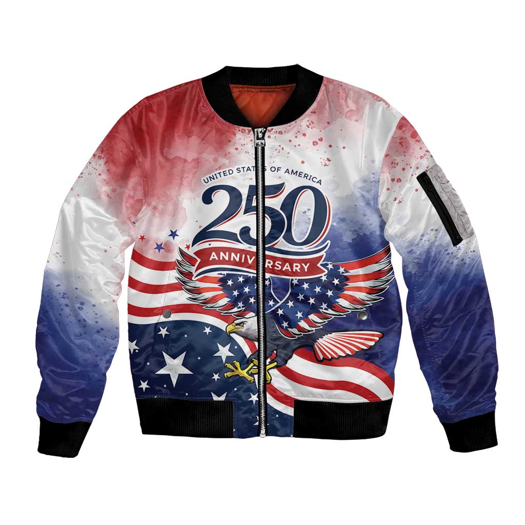 Personalized USA 250 Years of Freedom Sleeve Zip Bomber Jacket American Patriotic