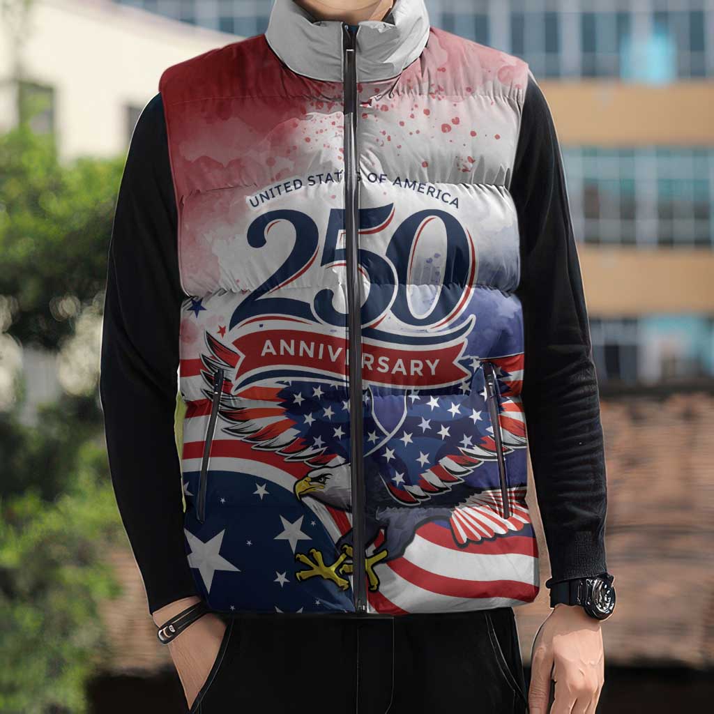 Personalized USA 250 Years of Freedom Sleeveless Puffer Jacket American Patriotic