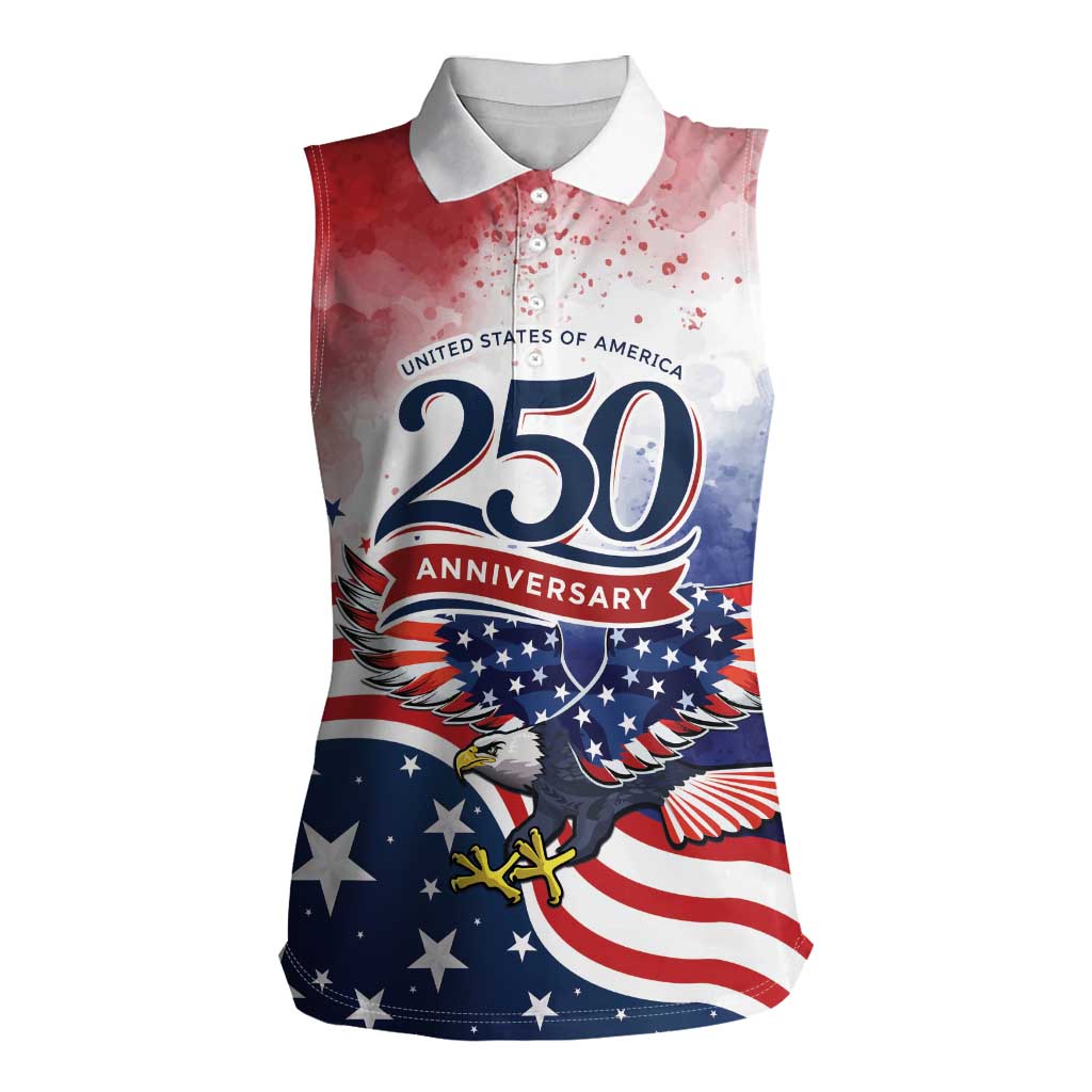 Personalized USA 250 Years of Freedom Women Sleeveless Polo Shirt American Patriotic