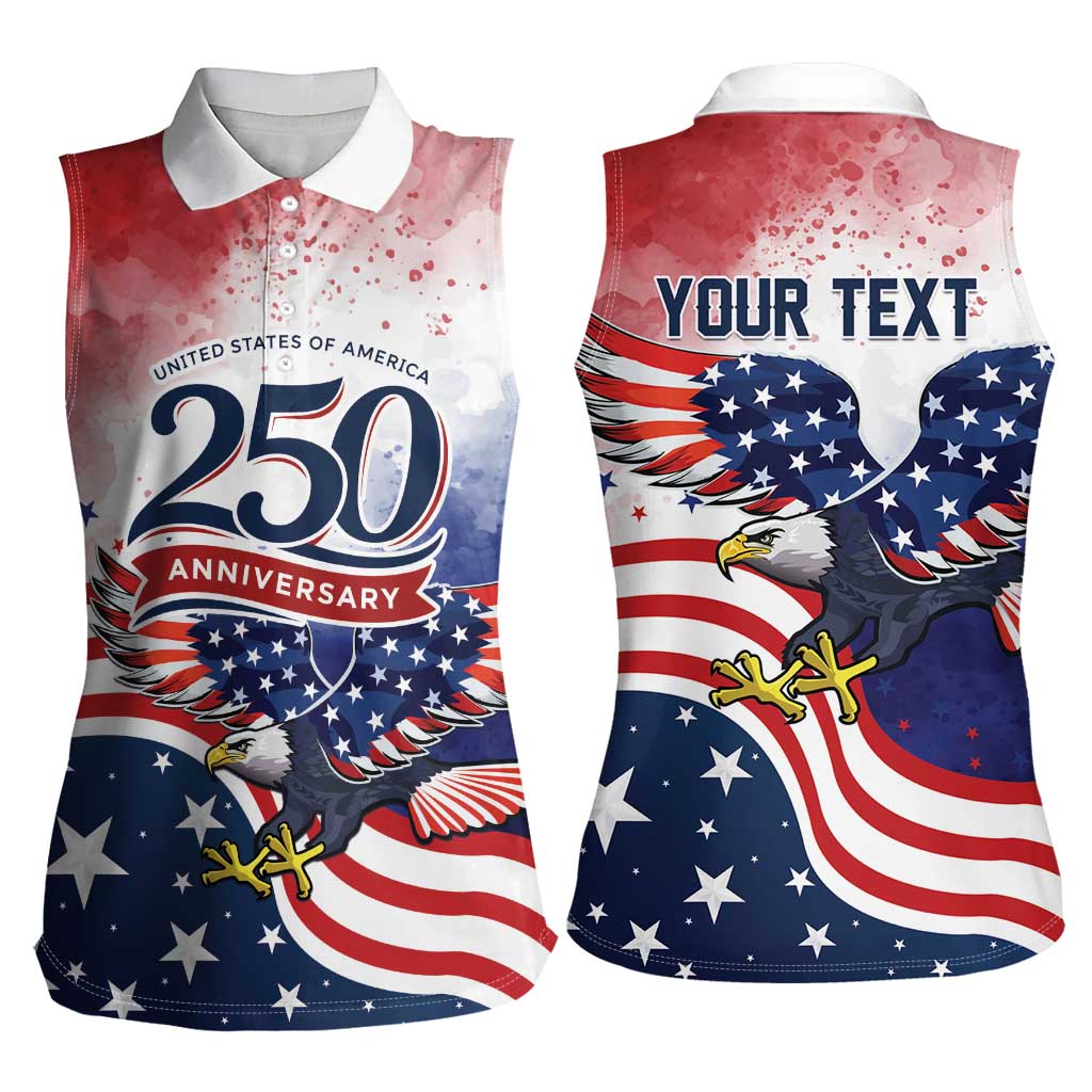 Personalized USA 250 Years of Freedom Women Sleeveless Polo Shirt American Patriotic