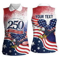 Personalized USA 250 Years of Freedom Women Sleeveless Polo Shirt American Patriotic