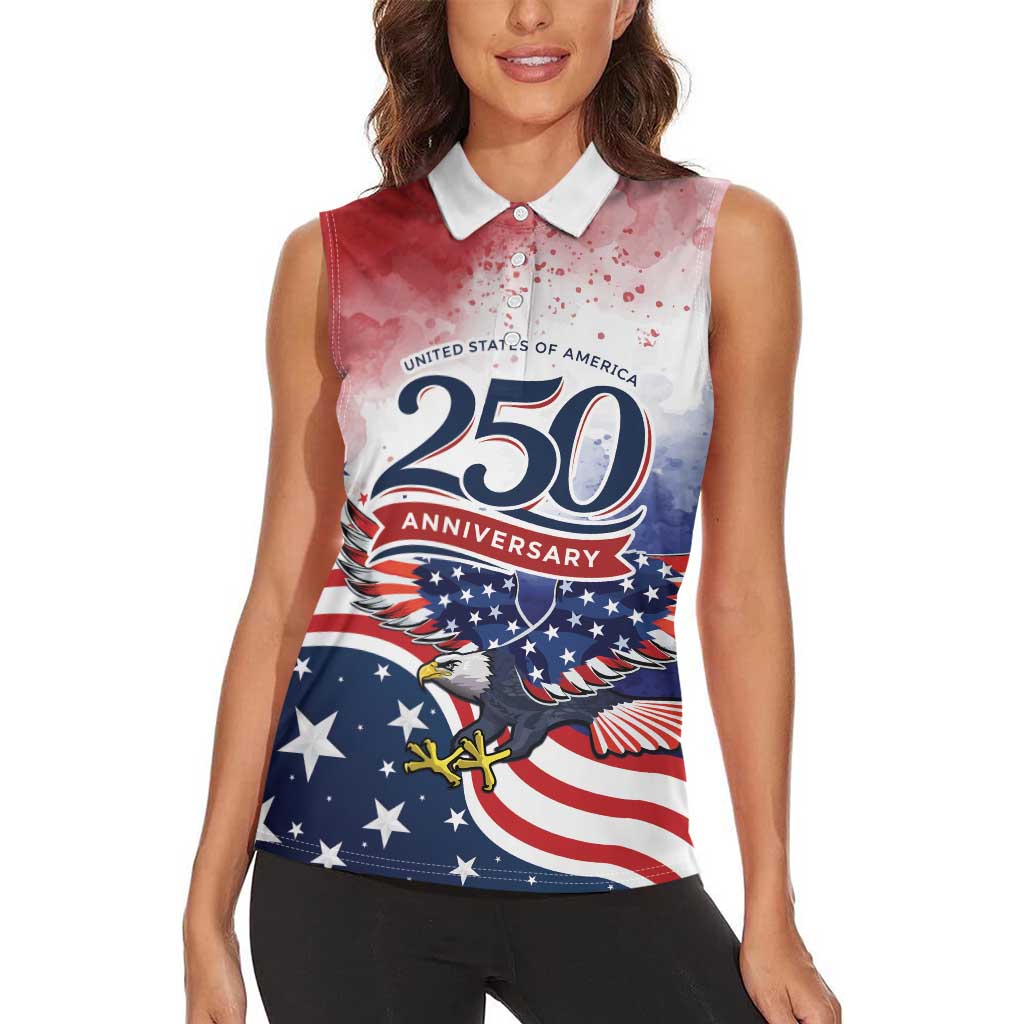 Personalized USA 250 Years of Freedom Women Sleeveless Polo Shirt American Patriotic