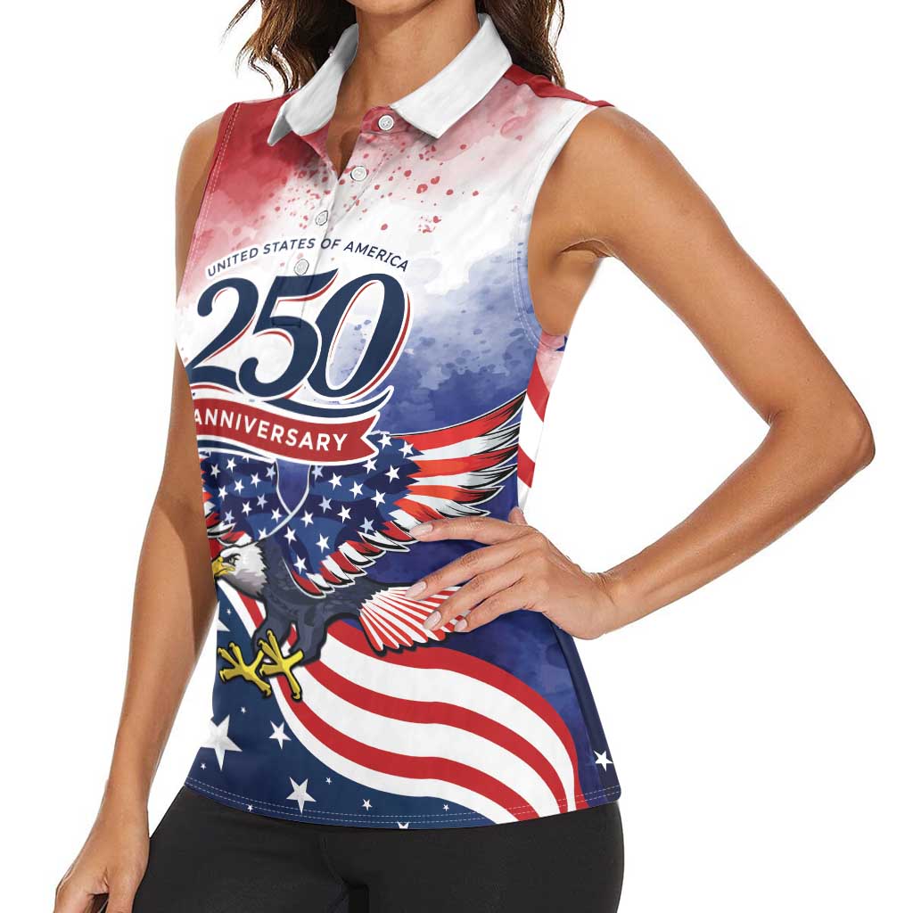 Personalized USA 250 Years of Freedom Women Sleeveless Polo Shirt American Patriotic