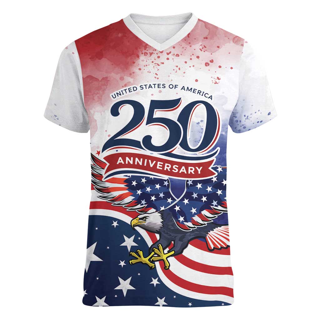 Personalized USA 250 Years of Freedom Women V-Neck T-Shirt American Patriotic