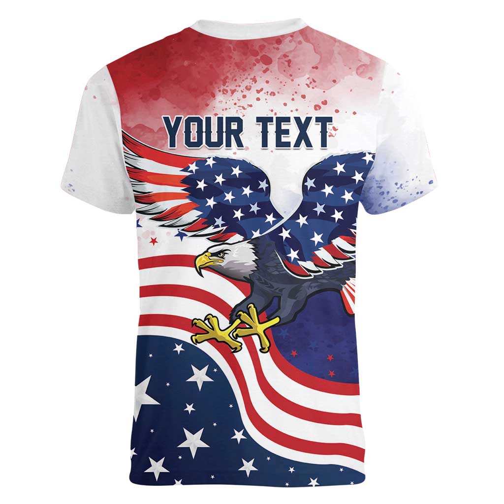 Personalized USA 250 Years of Freedom Women V-Neck T-Shirt American Patriotic