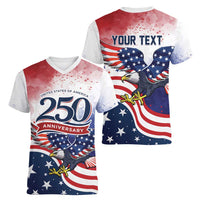 Personalized USA 250 Years of Freedom Women V-Neck T-Shirt American Patriotic