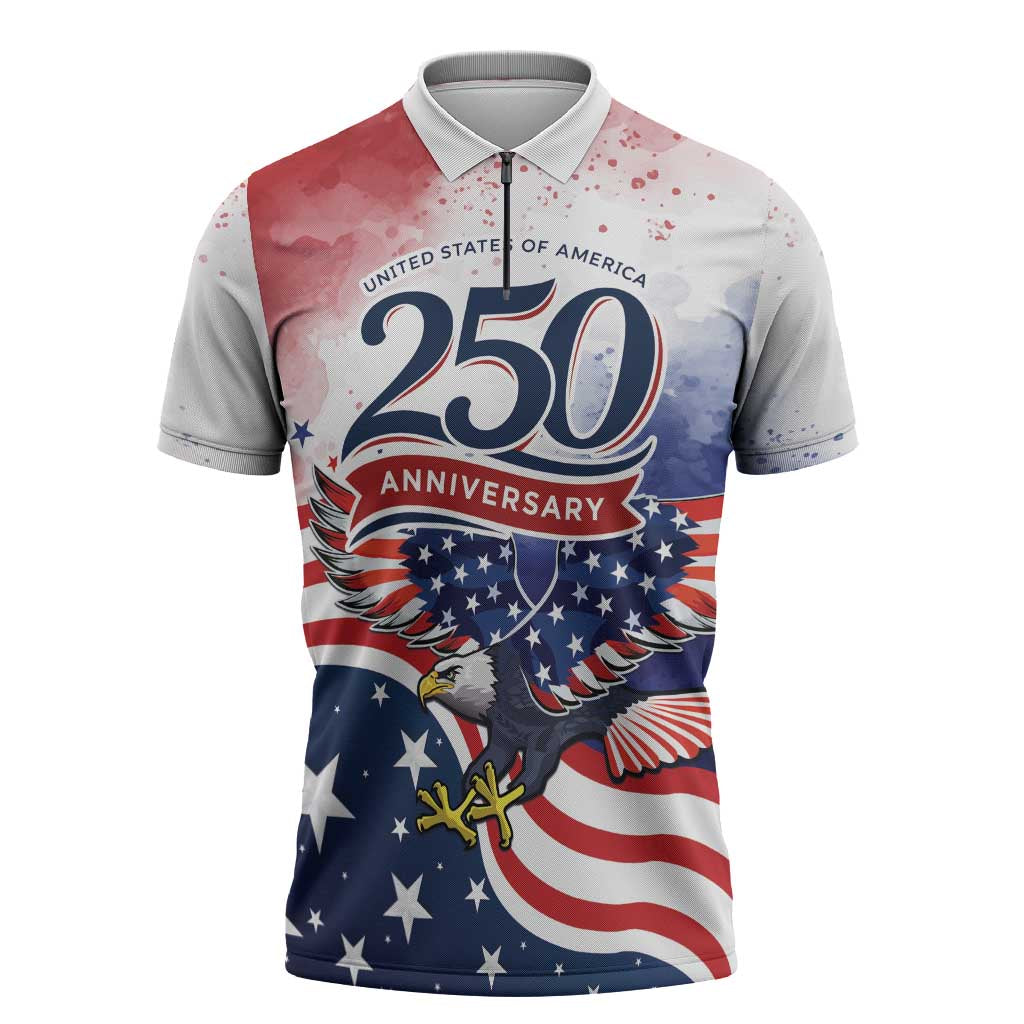 Personalized USA 250 Years of Freedom Zipper Polo Shirt American Patriotic